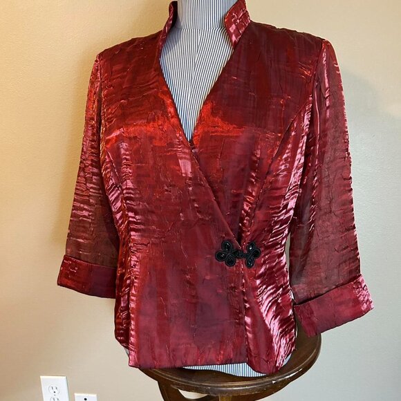 Vintage Alexandra Evenings Wear Burgundy Red Shimmery Sheer Large Top Gothic - Picture 2 of 8